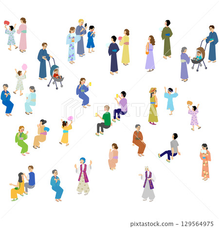 Yukata and summer clothing character set (isometric) Yukata and summer clothing character set (isometric) 129564975