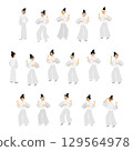 Set of people in white costumes carrying a portable shrine (isometric) 129564978