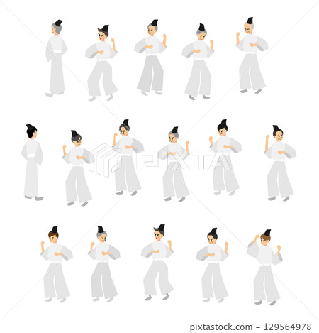 一群身著白色服裝的人抬著便攜式神龕（等距） 129564978