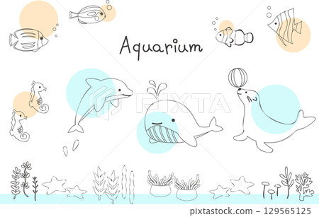 水族館線描插圖素材集 水族館線描插圖素材集 129565125