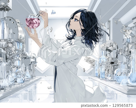 研究人造血液的年輕女科學家的動漫風格插圖(醫學研究、尖端實驗室) 研究人造血液的年輕女科學家的動漫風格插圖(醫學研究、尖端實驗室) 129565873