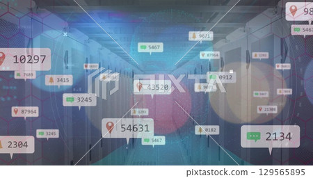 Image of social media icons over server room Image of social media icons over server room 129565895