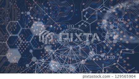 Image of data processing and network of connections over black background 129565904