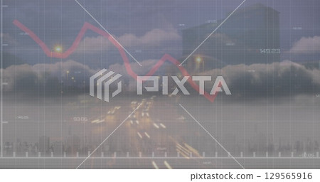 Image of financial data and graphs over cityscape Image of financial data and graphs over cityscape 129565916