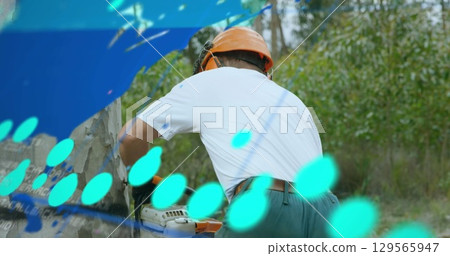 Image of world map over lumberjack 129565947