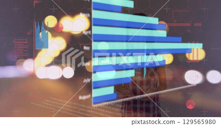 Displaying holographic bar chart in night city Displaying holographic bar chart in night city 129565980