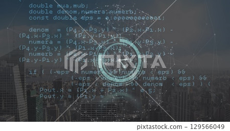 Image of clock, globe and data processing over cityscape Image of clock, globe and data processing over cityscape 129566049