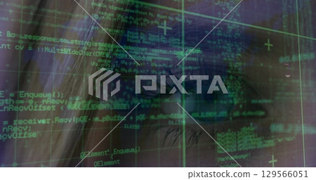 Image of data processing over caucasian woman eye 129566051