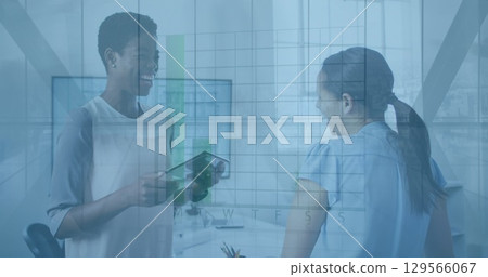 Image of people walking over diverse business people 129566067