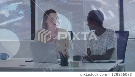 Image of data processing over diverse business people in office Image of data processing over diverse business people in office 129566088