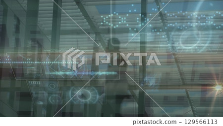 Image of data processing over business people walking in office 129566113