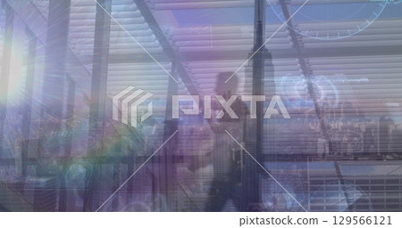 Image of data processing over cityscape 129566121