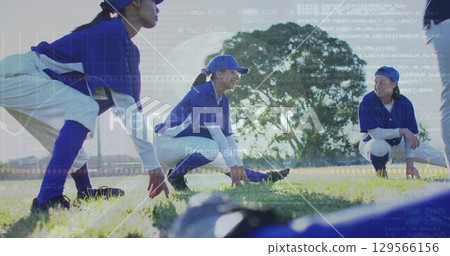 Image of data processing over diverse female baseball players 129566156