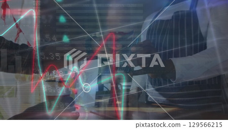 Image of data processing over hand paying with smartphone Image of data processing over hand paying with smartphone 129566215
