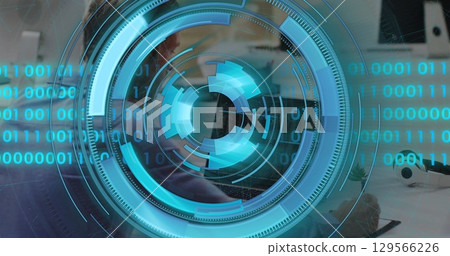 Image of data processing over caucasian businessman using laptop 129566226