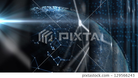 Image of moving shapes and globe on black background Image of moving shapes and globe on black background 129566243