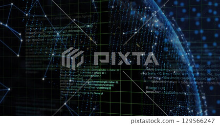 Image of data processing and shapes on black background Image of data processing and shapes on black background 129566247