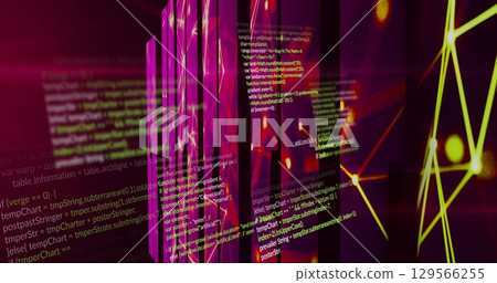 Image of data processing and shapes on black background Image of data processing and shapes on black background 129566255