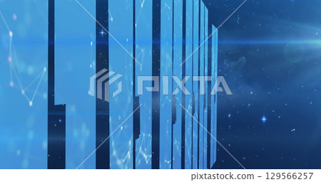 Image of moving shapes on blue background 129566257