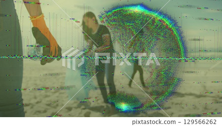Image of data processing over diverse volunteers segregating waste Image of data processing over diverse volunteers segregating waste 129566262