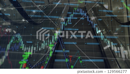Image of graphs and financial data over escalator 129566277