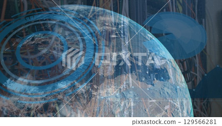 Image of processing circles, data and globe over server wires 129566281