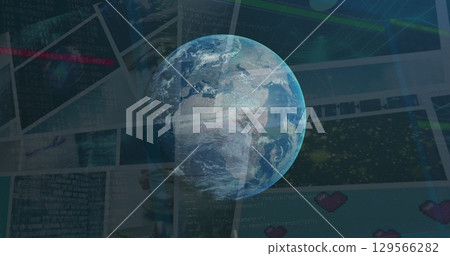Image of diverse data on screens and globe Image of diverse data on screens and globe 129566282