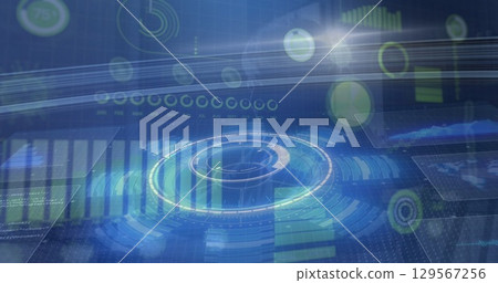 Image of data processing on blue digital screen Image of data processing on blue digital screen 129567256
