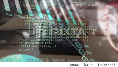 Data processing and statistical data processing over caucasian boy using computer at school 129567271