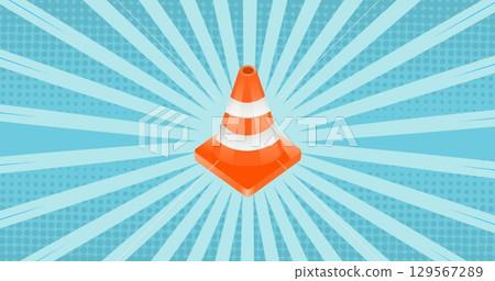 Image of road cone on blue background Image of road cone on blue background 129567289