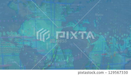Image of data processing over blue background 129567330