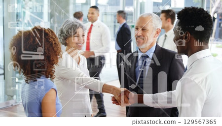 Image of data processing over diverse business people at office Image of data processing over diverse business people at office 129567365