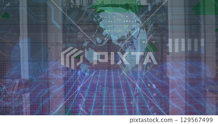 Image of globe and data processing over servers 129567499