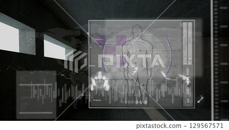 Image of scope scanning and data processing over human body Image of scope scanning and data processing over human body 129567571