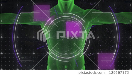 Image of scope scanning, markers and data processing over human body Image of scope scanning, markers and data processing over human body 129567573