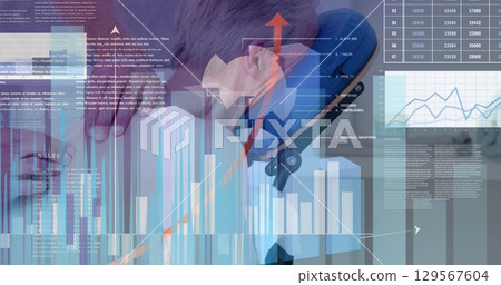 Image of data processing over businessman working in office Image of data processing over businessman working in office 129567604