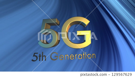 Image of 5g 5th generation text over blue background 129567629
