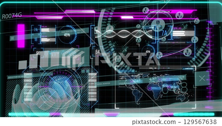 Image of graphs and scientific data on black digital screen 129567638