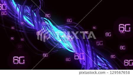 Image of 6g on black background with blue lines Image of 6g on black background with blue lines 129567658
