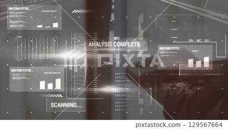 Image of data processing over smiling businessman 129567664