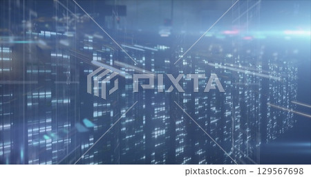 Image of moving columns over cityscape Image of moving columns over cityscape 129567698