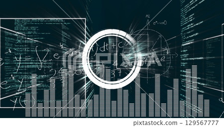 Image of math formulas, graphs and circles on black background 129567777