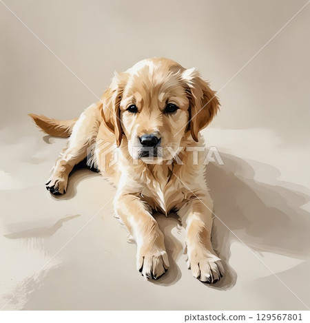 Golden retriever puppy lying down 129567801