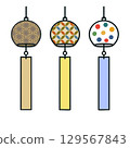Wind chime illustration (hemp leaf, cloisonne, dot) thick solid line vector / white background, 3-piece set 129567843