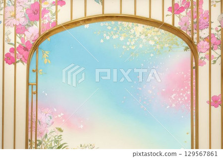 Japanese modern sliding doors and floral patterns 129567861