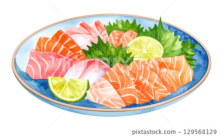 Illustration of assorted sashimi 129568129