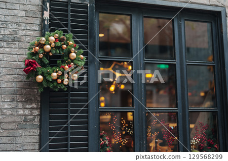 Christmas decorations in city, Merry Christmas and Happy New Year concept Christmas decorations in city, Merry Christmas and Happy New Year concept 129568299