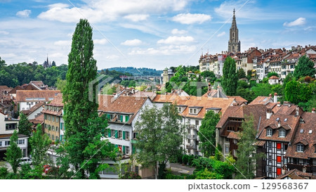 Bern, Switzerland A Picturesque View of the Old City with Towering Architecture and Trees 129568367
