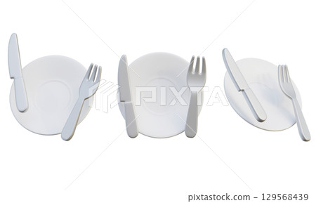 Cartoon Style Fork with Knife and Plate 3D Graphic Cartoon Style Fork with Knife and Plate 3D Graphic 129568439