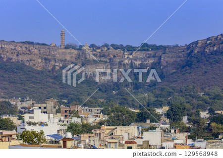 Vajai Stambh of Chittorgarh Fort seen from Chittorgarh city 129568948